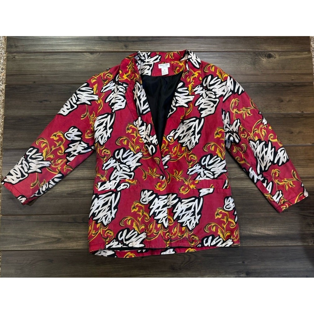 Vintage 90's Robert Stock Limited Men's Red Medium Silk Blazer Abstract‎ Print